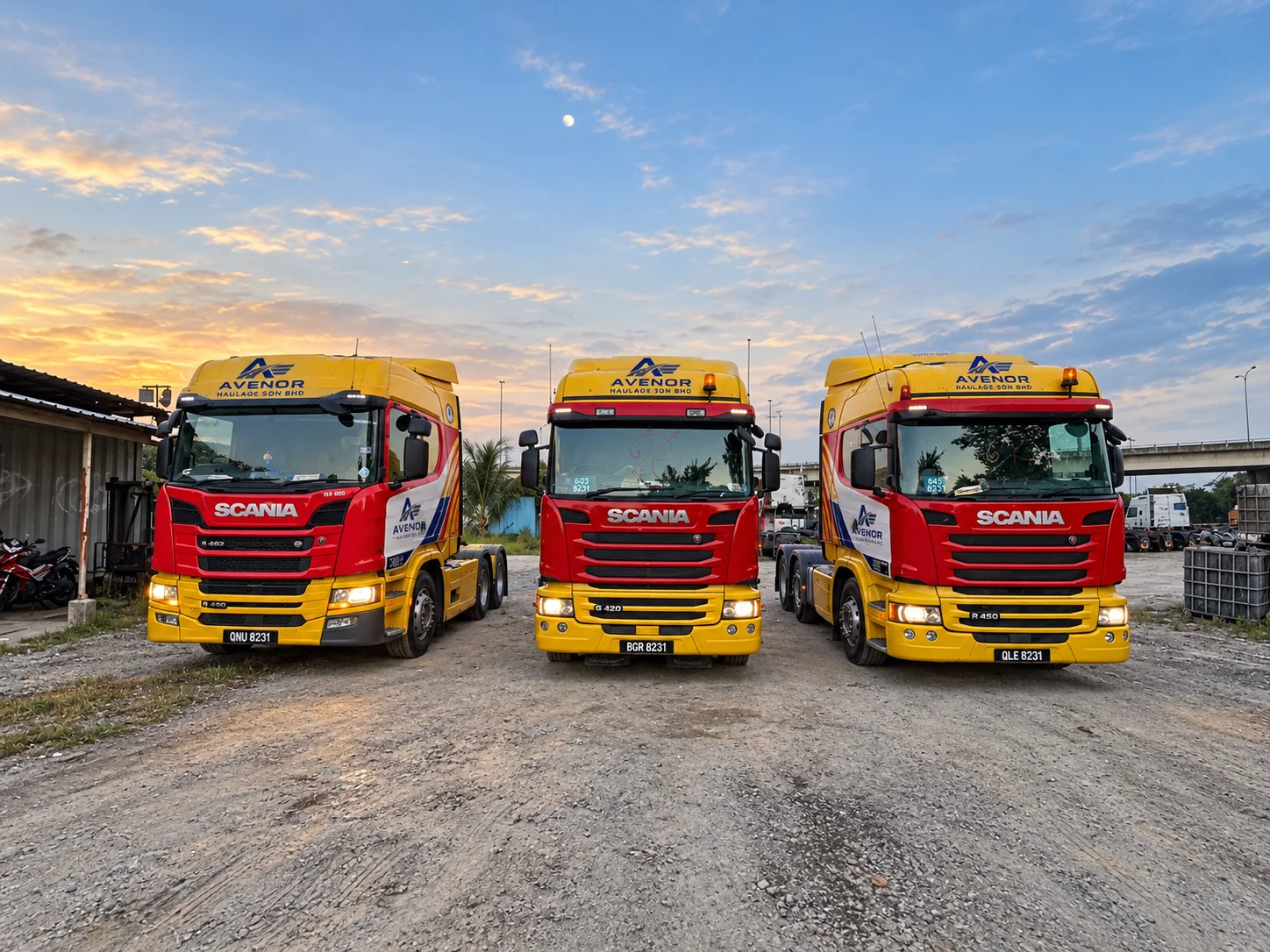 Edited photograph of three Avenor prime movers.